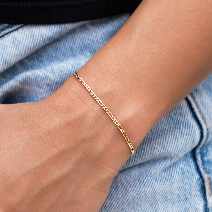 Figaro Chain Bracelet in Hollow Yellow Gold - 2mm
