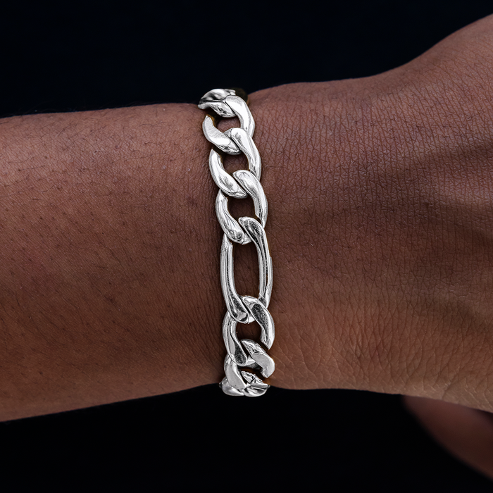Figaro Chain Bracelet in White Gold- 9mm