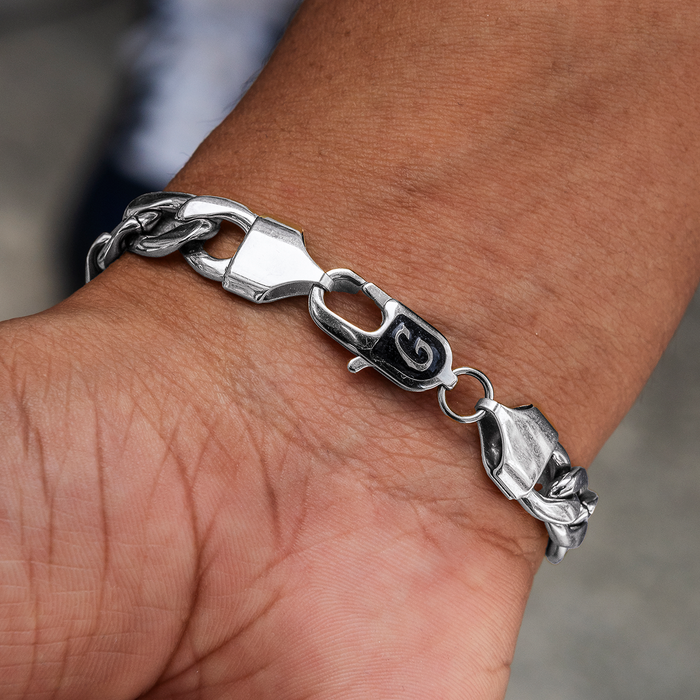 Figaro Chain Bracelet in White Gold- 9mm
