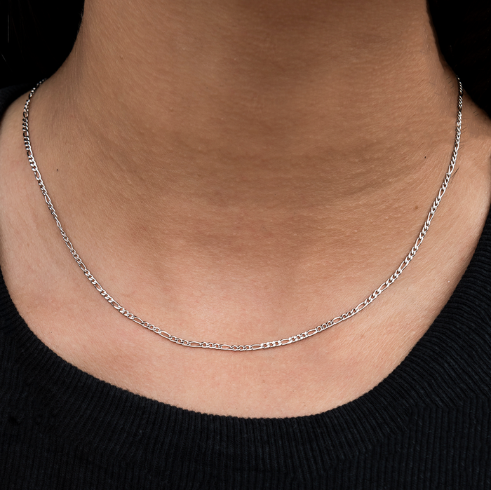 Figaro Necklace + Bracelet Bundle in White Gold- 2mm