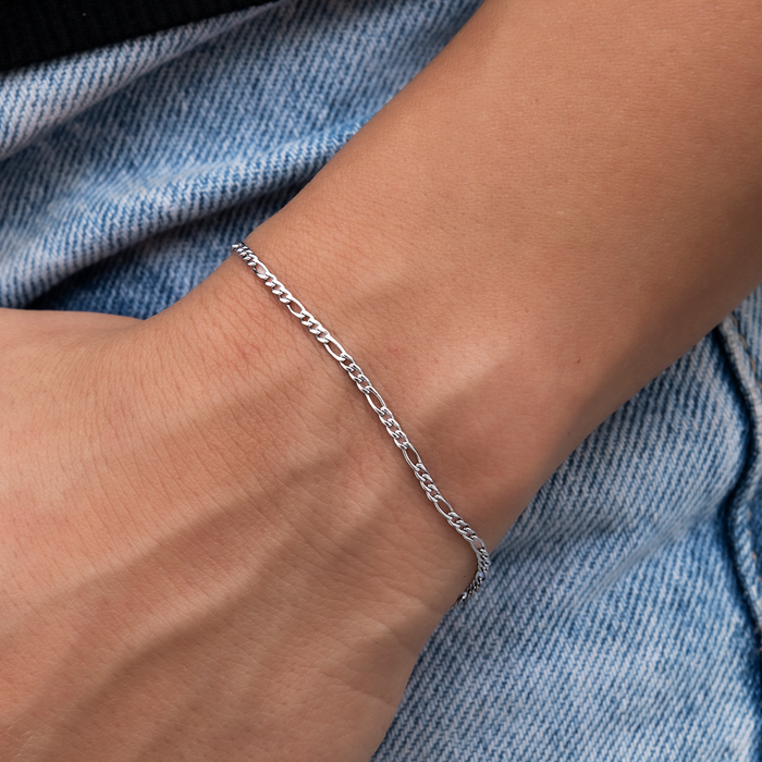 Figaro Necklace + Bracelet Bundle in White Gold- 2mm