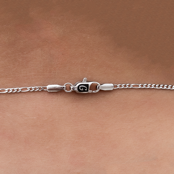 Figaro Necklace + Bracelet Bundle in White Gold- 2mm
