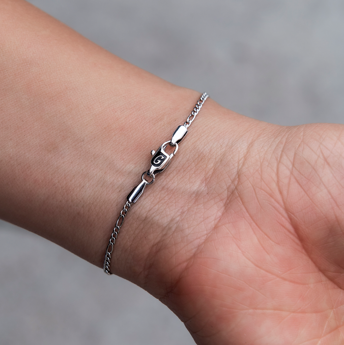 Figaro Necklace + Bracelet Bundle in White Gold- 2mm