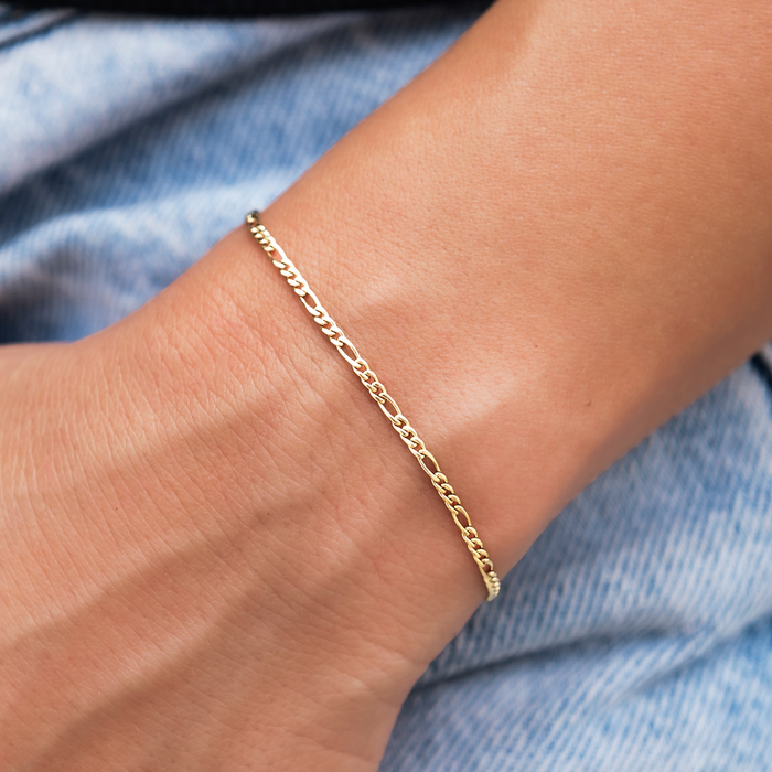 Figaro Necklace + Bracelet Bundle in Yellow Gold- 2mm