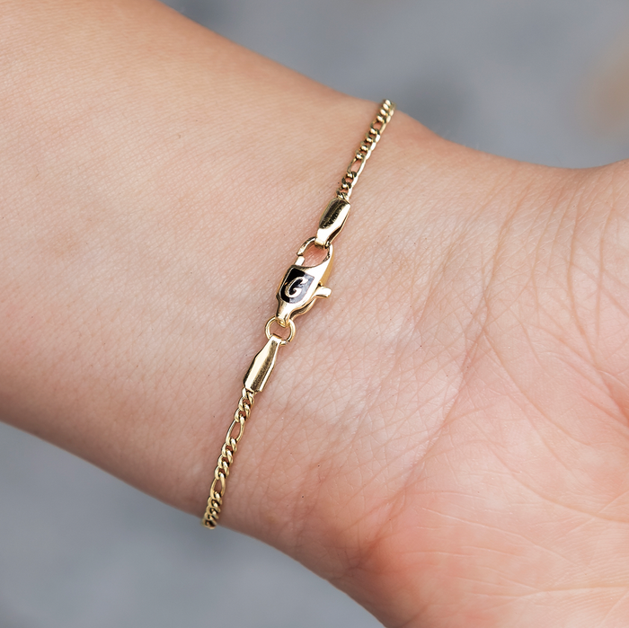 Figaro Necklace + Bracelet Bundle in Yellow Gold- 2mm