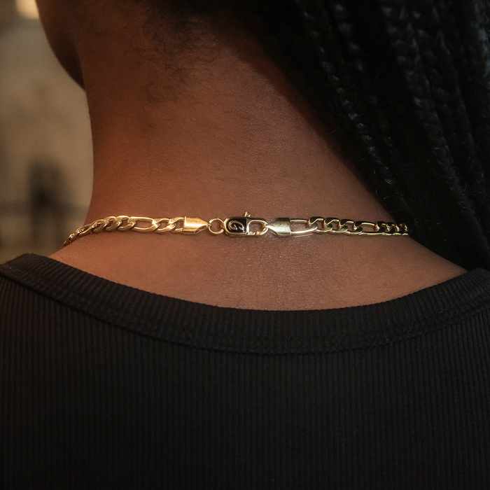 Figaro Necklace + Bracelet Bundle in Yellow Gold- 6mm