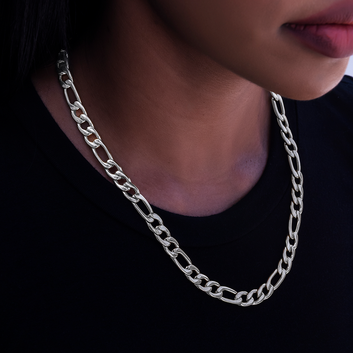 Figaro Necklace in White Gold- 9mm