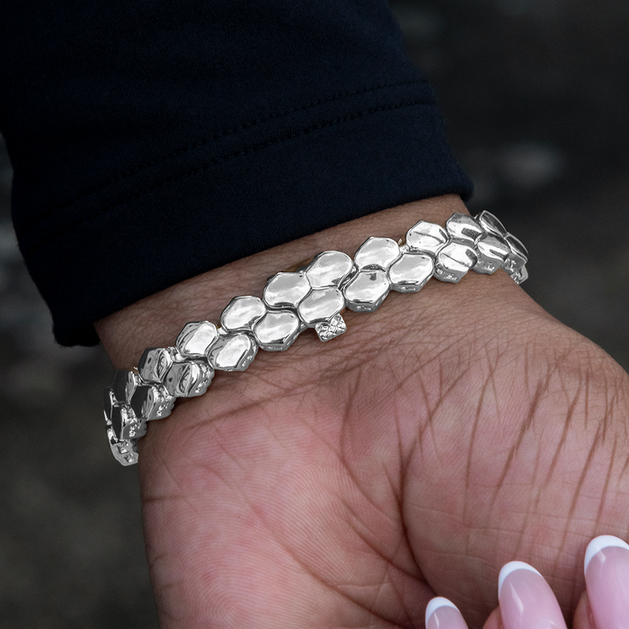 Flat Snake Link Bracelet in White Gold-4mm