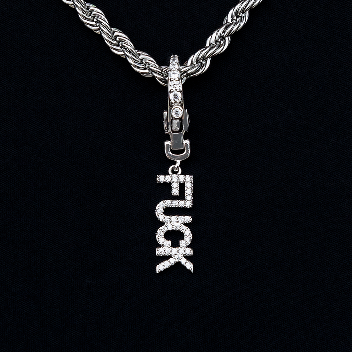 "Fuck" Clip On Pendant in White Gold