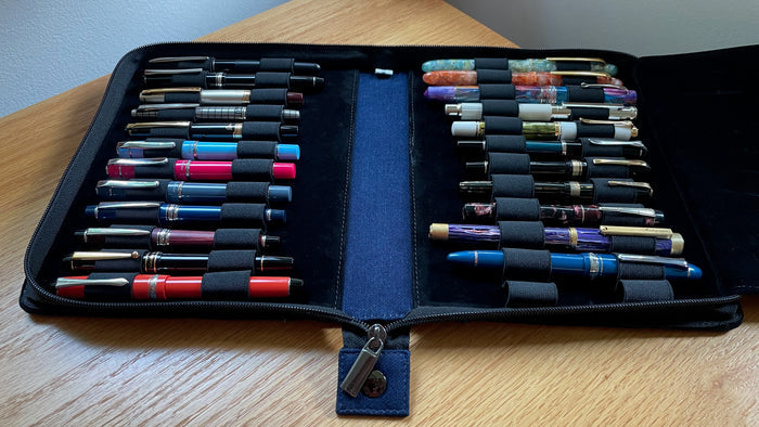 Girologio Cotton Denim Pen Case - 24 Zip - Pen Boutique Ltd