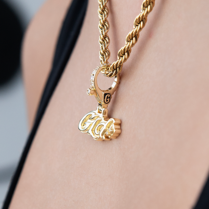 GLD Logo Clip On Charm Pendant in Yellow Gold