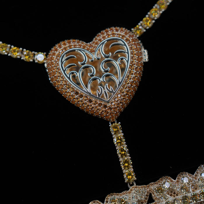 GLD X Bloody Osiris Iced Canary Locket Rosary Chain in Yellow Gold