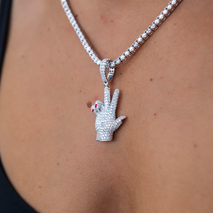 GLD X Ryan Williams Peace Sign Pendant in White Gold
