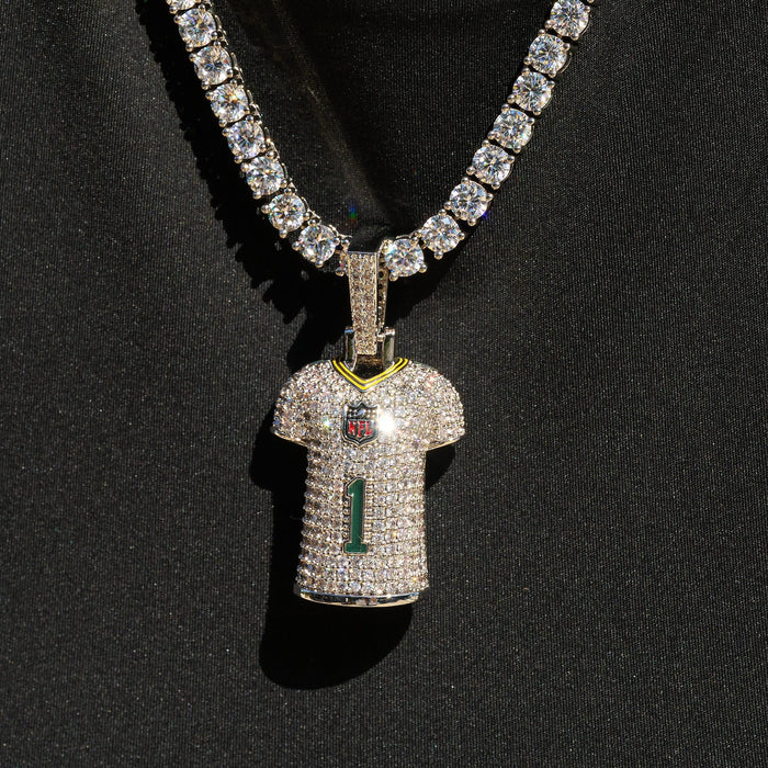 Green Bay Packers Micah Parsons Official NFL White Jersey #1 Pendant in White Gold