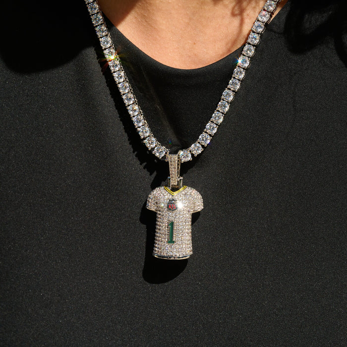 Green Bay Packers Micah Parsons Official NFL White Jersey #1 Pendant in White Gold