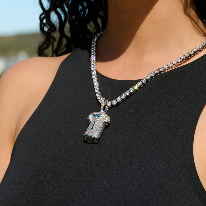 Green Bay Packers Micah Parsons Official NFL White Jersey #1 Pendant in White Gold
