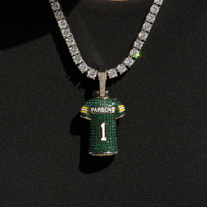 Green Bay Packers Official NFLPA Micah Parsons Green Jersey #1 Pendant in White Gold
