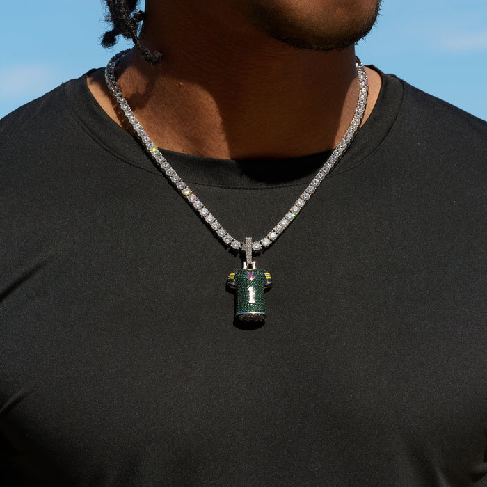 Green Bay Packers Official NFLPA Micah Parsons Green Jersey #1 Pendant in White Gold