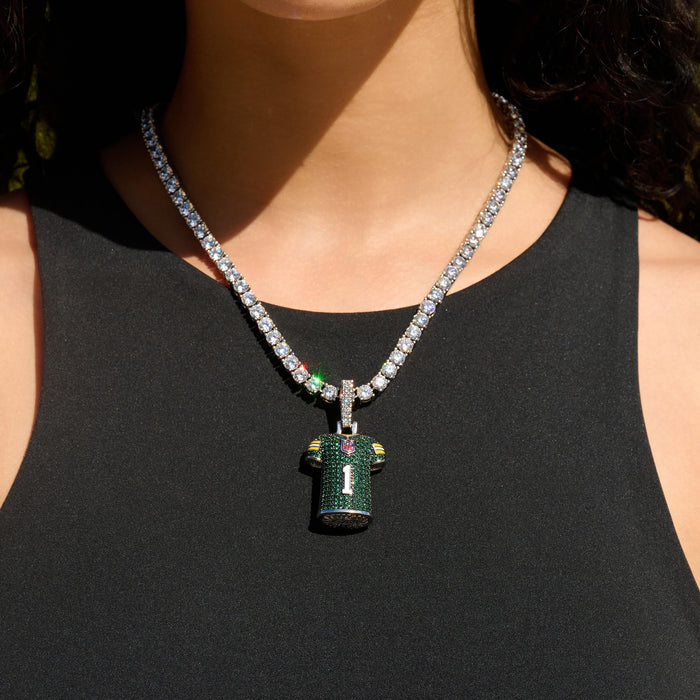 Green Bay Packers Official NFLPA Micah Parsons Green Jersey #1 Pendant in White Gold