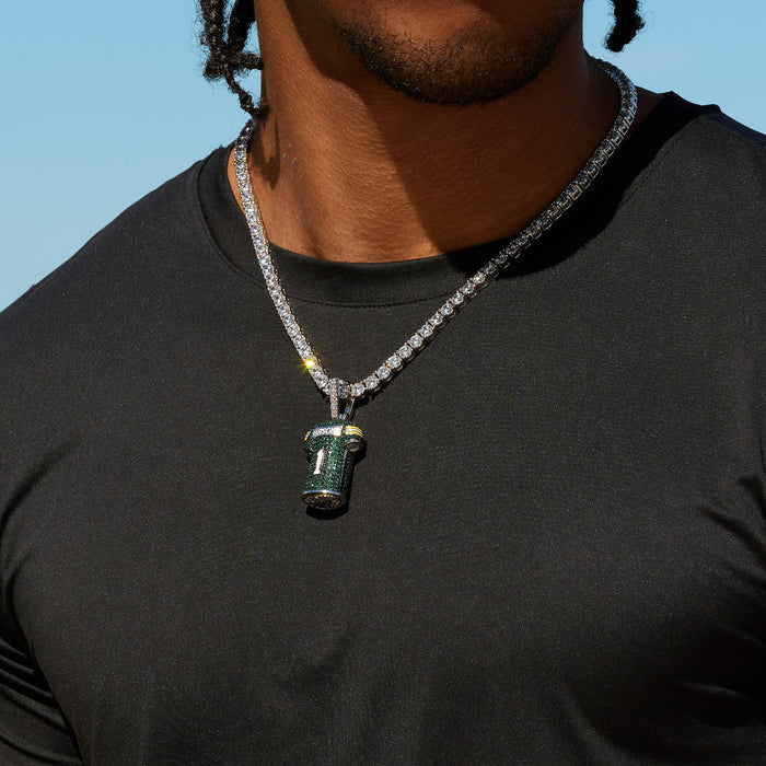 Green Bay Packers Official NFLPA Micah Parsons Green Jersey #1 Pendant in White Gold
