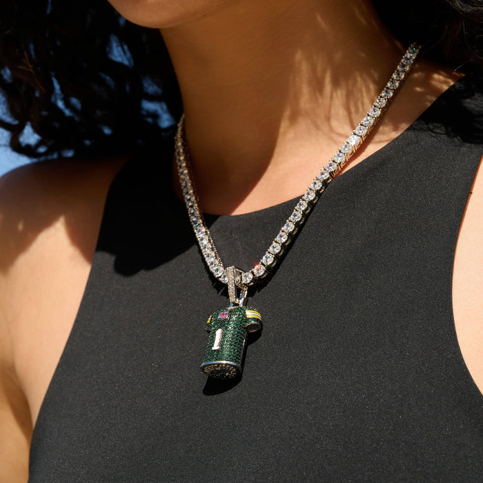 Green Bay Packers Official NFLPA Micah Parsons Green Jersey #1 Pendant in White Gold