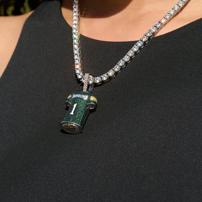 Green Bay Packers Official NFLPA Micah Parsons Green Jersey #1 Pendant in White Gold