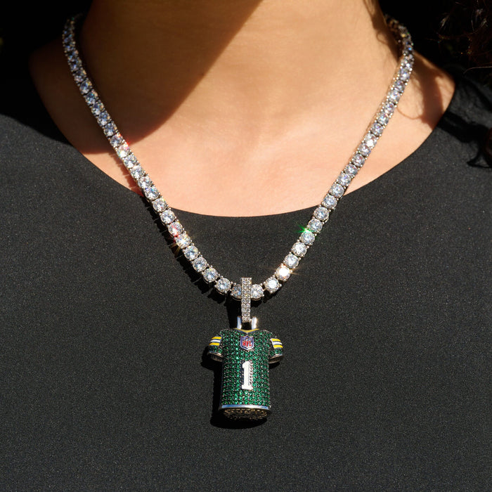 Green Bay Packers Official NFLPA Micah Parsons Green Jersey #1 Pendant in White Gold