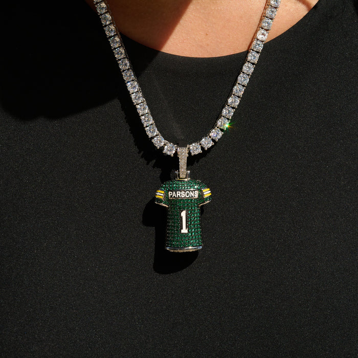 Green Bay Packers Official NFLPA Micah Parsons Green Jersey #1 Pendant in White Gold