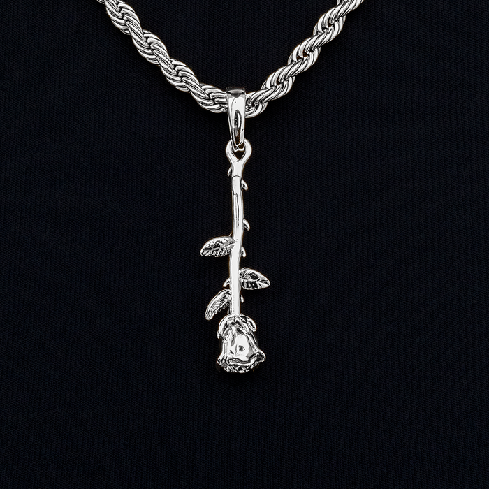 Hanging Rose Pendant in White Gold