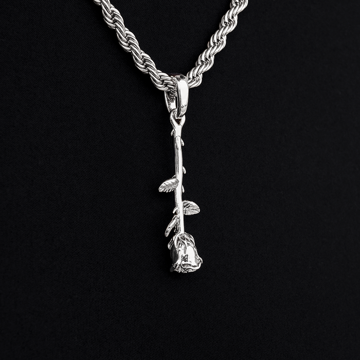 Hanging Rose Pendant in White Gold
