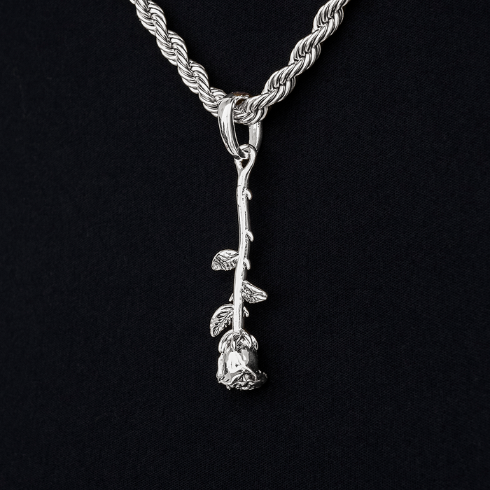 Hanging Rose Pendant in White Gold