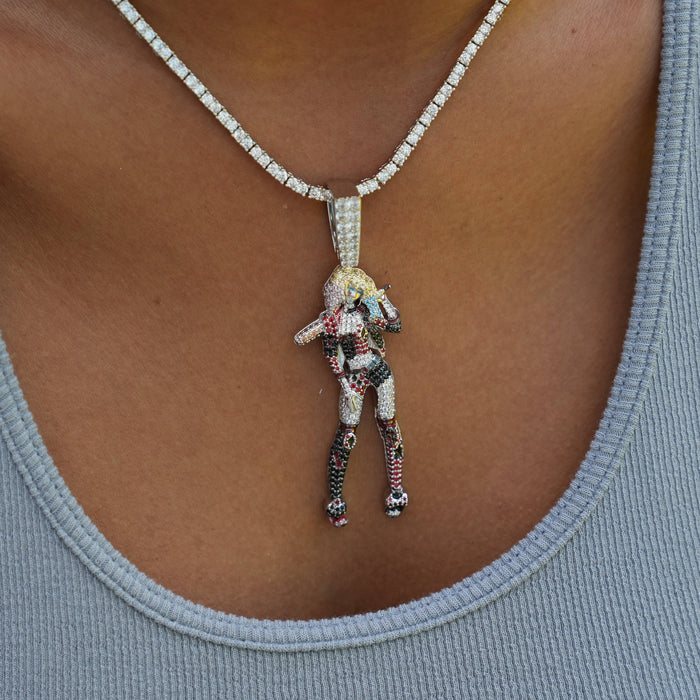 Harley Quinn Body Official DC Comics Pendant in White Gold