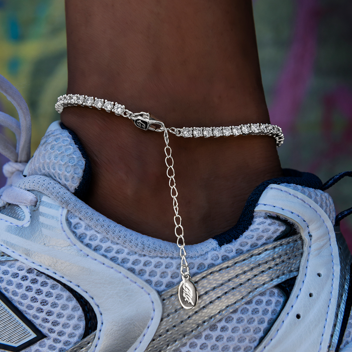 Heart Tennis Anklet in White Gold- 3mm