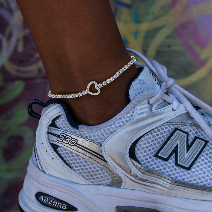 Heart Tennis Anklet in Yellow Gold- 3mm