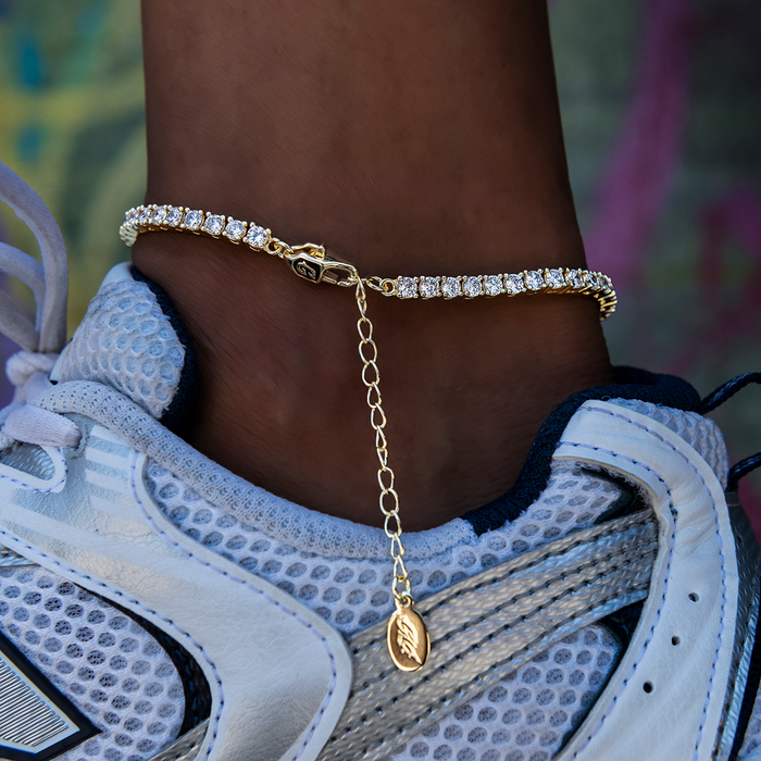 Heart Tennis Anklet in Yellow Gold- 3mm