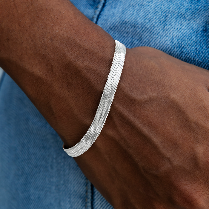 Herringbone Bracelet in White Gold - 8mm
