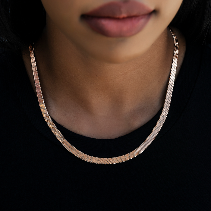 Herringbone Necklace in Rose Gold- 6mm
