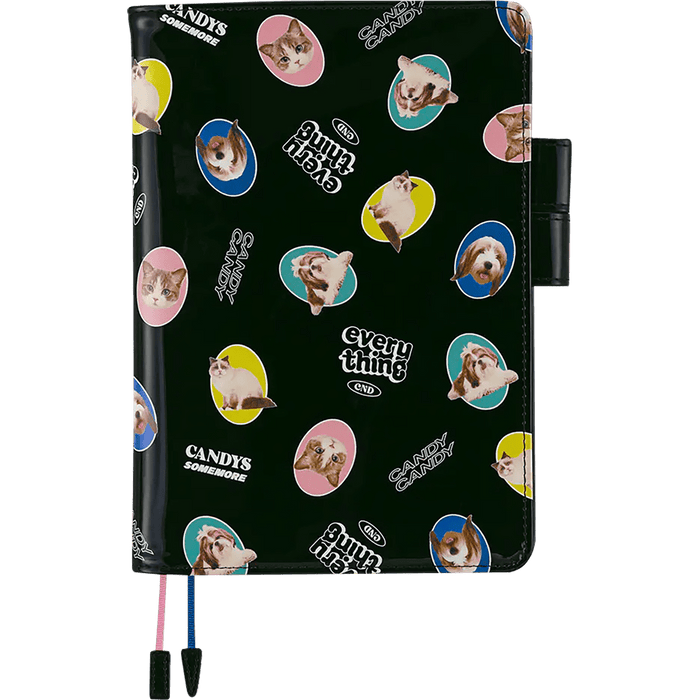 Hobonichi English Book & Cover - Candy Stripper: Random Dog & Cat (Black) - A5 (January Start) - Pen Boutique Ltd