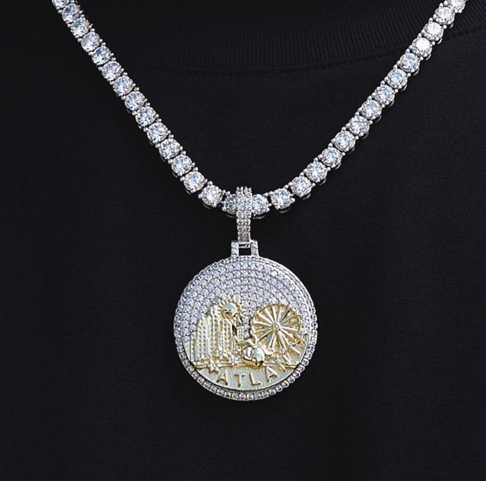 Iced Atlanta Pendant in White Gold