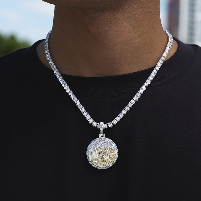Iced Atlanta Pendant in White Gold