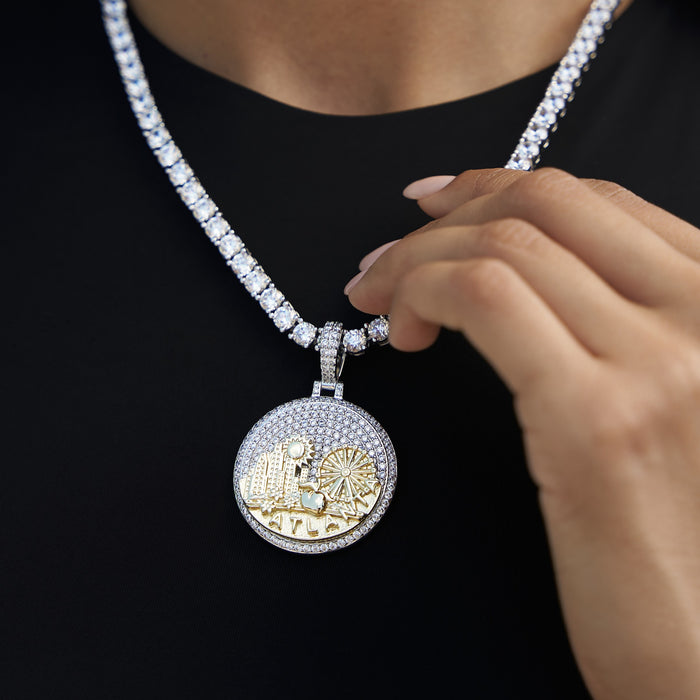 Iced Atlanta Pendant in White Gold