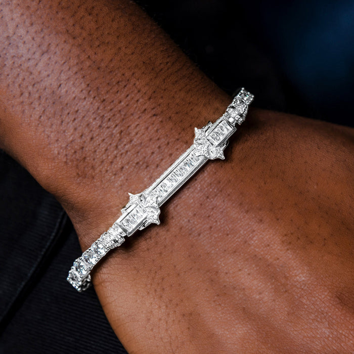 Iced Baguette Bar Bracelet in White Gold