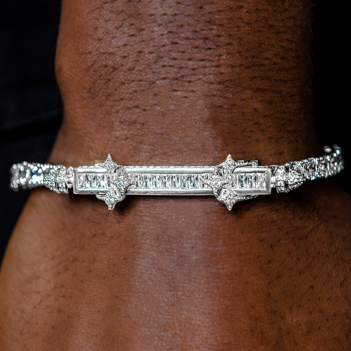 Iced Baguette Bar Bracelet in White Gold