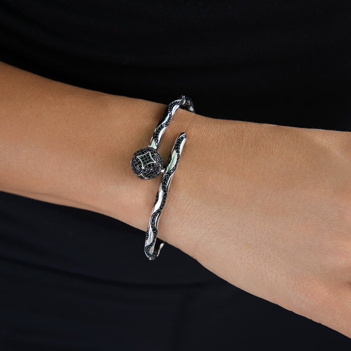 Iced Ball Bangle Bracelet in White Gold