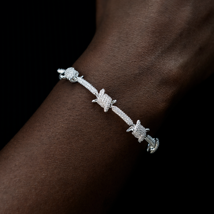 Iced Barbed Wire Necklace + Bracelet Bundle in White Gold