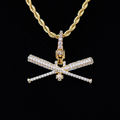 Iced Baseball Bat Clip On Pendant - Yellow Gold