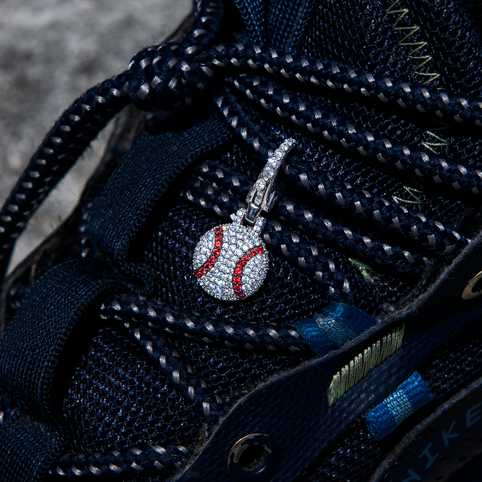 Iced Baseball Clip On Pendant in White Gold