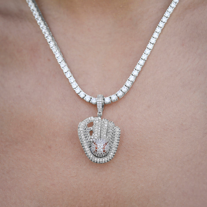 Iced Baseball Pendant in White Gold