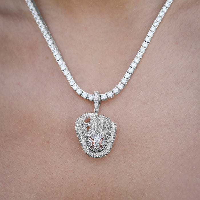 Iced Baseball Pendant in White Gold