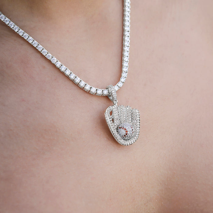 Iced Baseball Pendant in White Gold